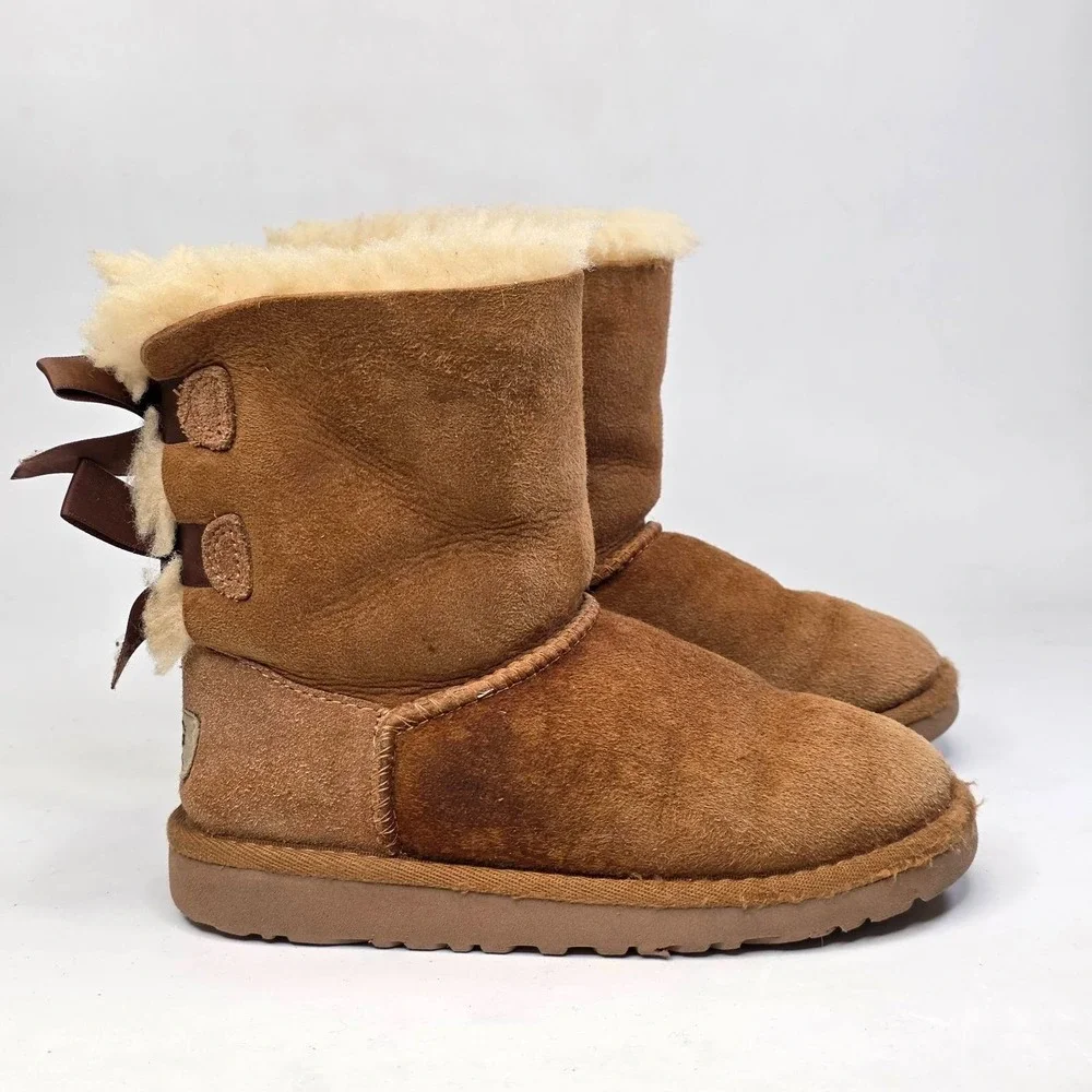 UGG Bailey Bow II Toddler Boots Size 12 Chestnut Brown Suede Sheepskin Shoes